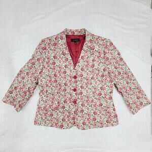 Talbots Cotton Ditsy Floral Blazer Red 3/4 Sleeve Lined Spring Office Boho 14